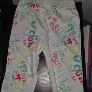 GAP Matching 2 Piece White Pants & Long Sleeve Hoodie with Multicolor Logo Print